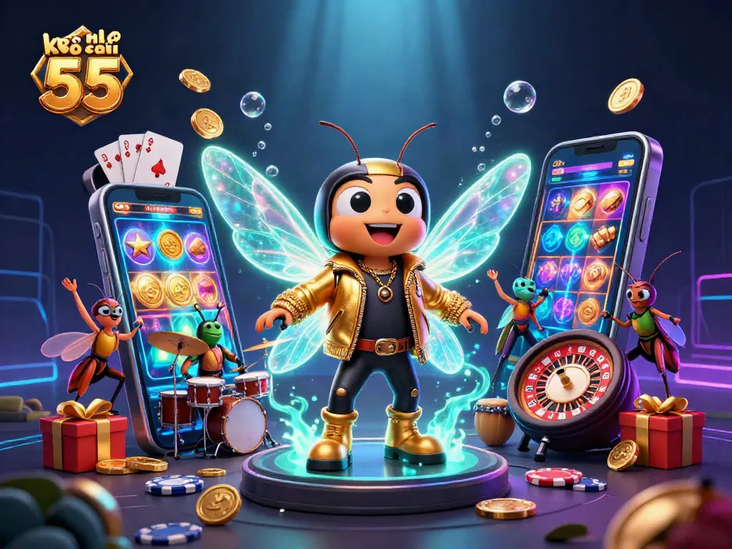 Experience exciting gaming action with keo nha cai 55 in a vibrant 3D casino scene.