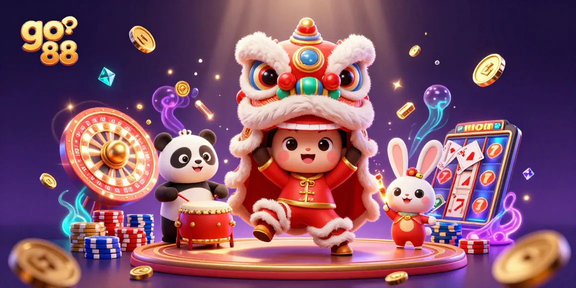 Experience the excitement of go 88 with vibrant lion dance and dazzling casino elements.