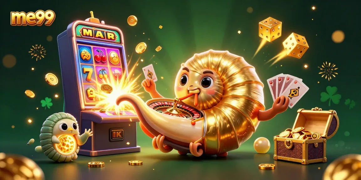 Experience the thrill of me99 with a vibrant 3D casino scene bursting with excitement and games.