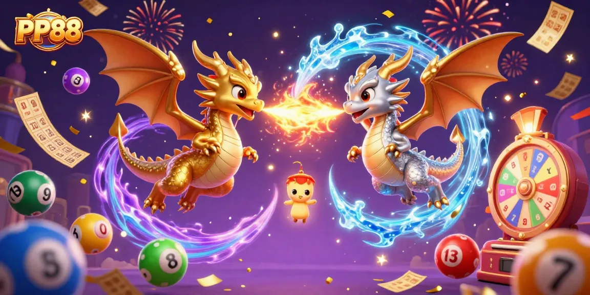 Experience thrilling wins with PP88 surrounded by vibrant lottery elements and magical dragons.