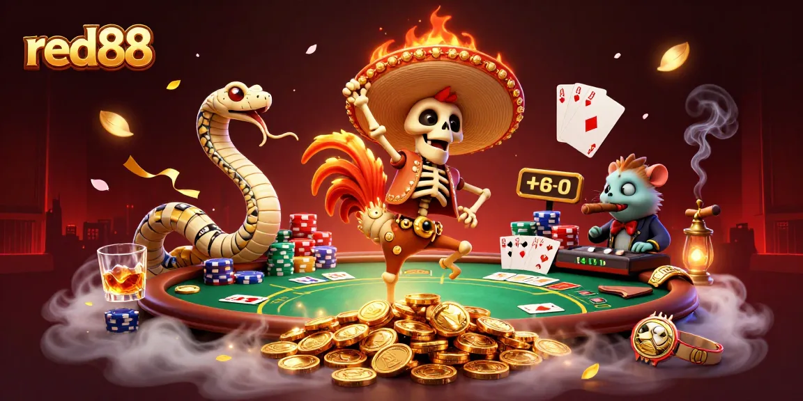 Experience excitement with red88's vibrant casino scene featuring unique characters and gaming elements.
