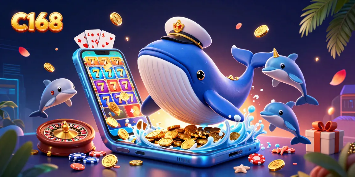 C168 players enjoying thrilling slot game adventures with whales and dolphins in a vibrant underwater casino.