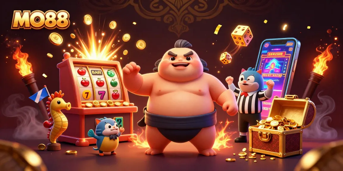 Spin to win with MO88 in this vibrant underwater casino scene featuring playful characters.