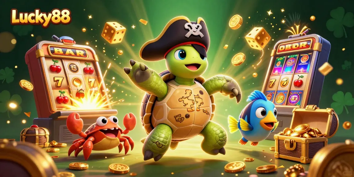 Experience Lucky88 with vibrant slots, treasures, and animated characters in a vivid casino setting.