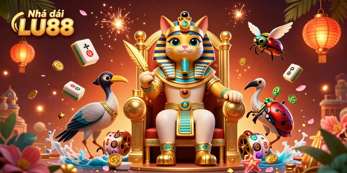Experience the festive excitement with Nhà cái LU88, highlighting a vibrant casino scene featuring various elements.