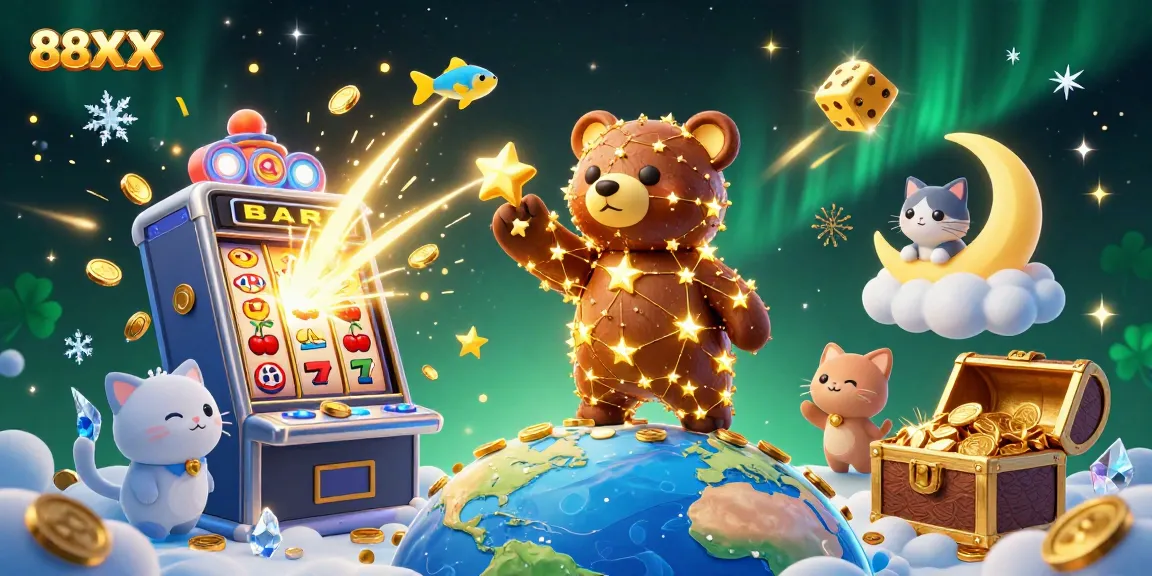 Experience winning thrills at 88XX with vibrant casino elements and cosmic companions.