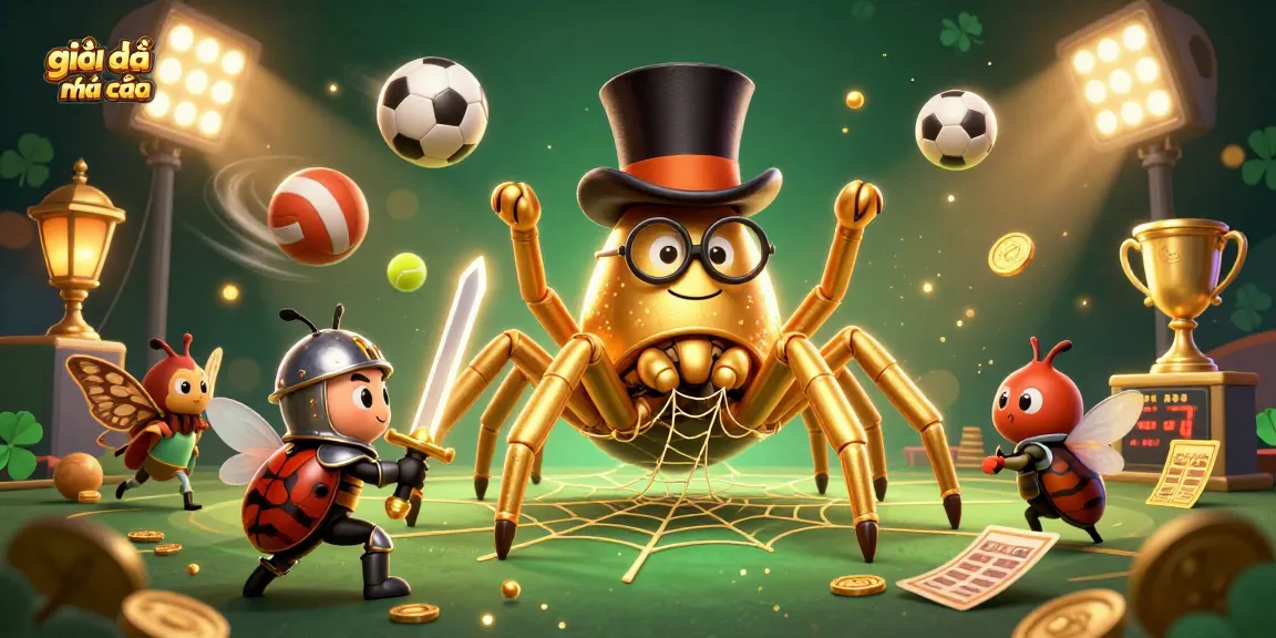 Experience the thrilling world of giải mã nhà cái with an exciting scene featuring a golden tarantula and beetle knight.