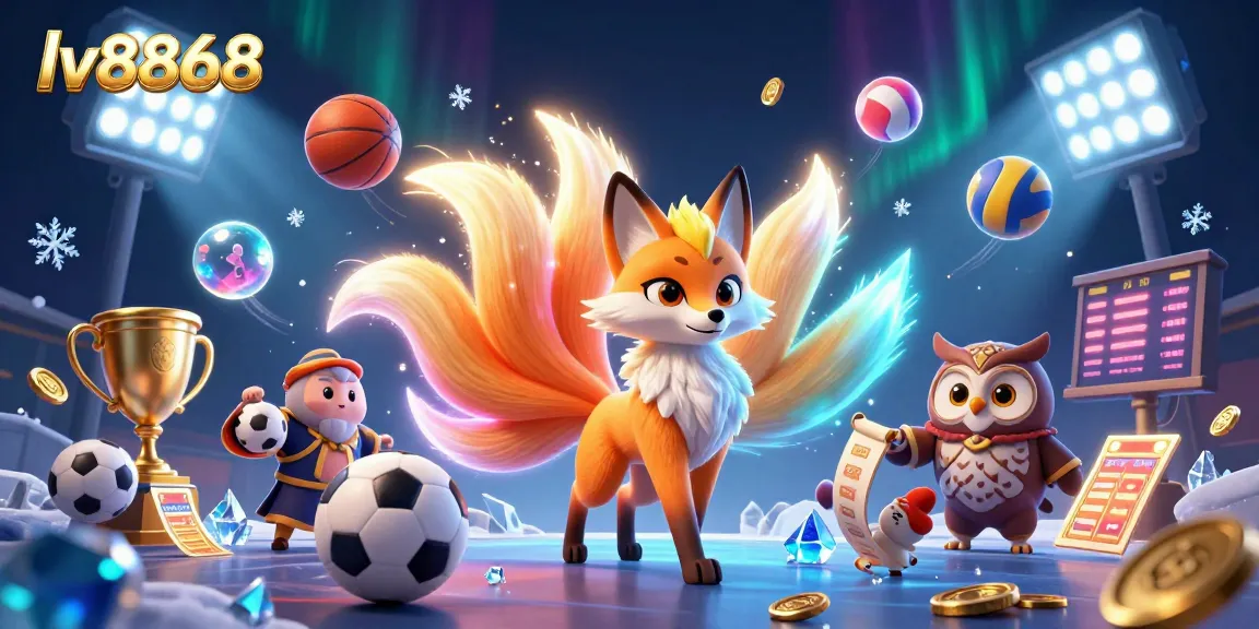 Engage in thrilling sports betting at lv8868 with a vibrant, animated scene of dynamic sports elements and magical characters.