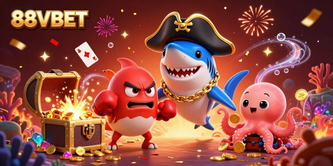 Experience the vibrant world of 88VBET through a lively underwater casino adventure with playful characters.
