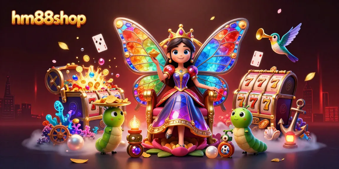hm88shop showcases an enchanted casino scene with vibrant characters and thrilling slot elements.