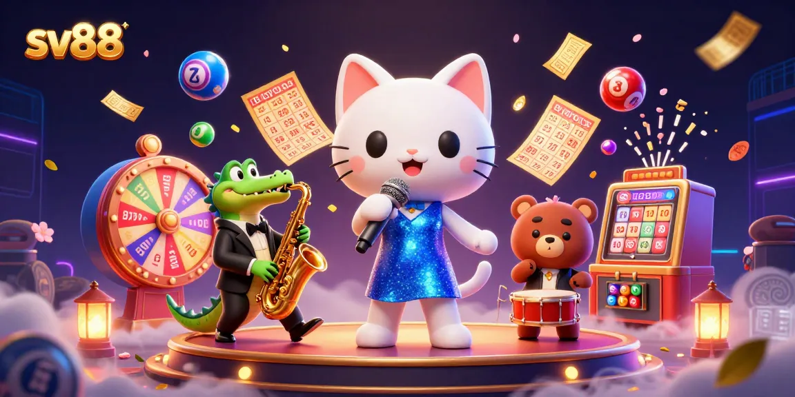 Experience exciting wins at sv88 with vibrant lottery elements and dynamic casino characters.