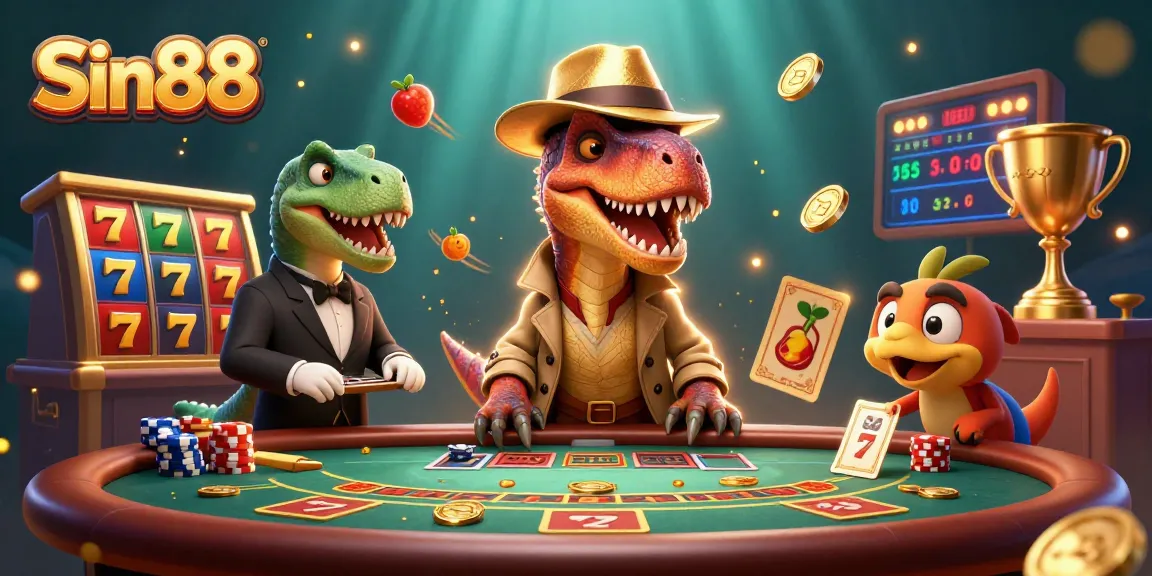 Experience Sin88's thrilling casino adventure with animated characters engaging in a dynamic blackjack game.