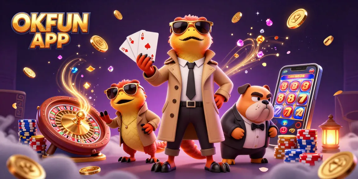 Join the excitement at OKFUN APP with raptors in disguise at a VIP casino, surrounded by coins and gems!