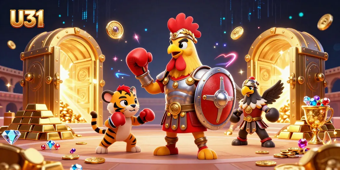 Experience U31's thrilling action with vibrant 3D gladiator and treasure-filled casino scene.