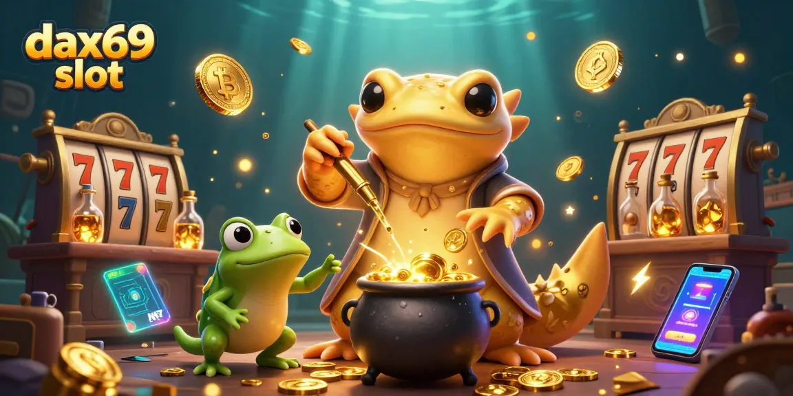 Menggambarkan aksi seru di dunia dax69 slot dengan karakter alkemis dan koin emas, menciptakan pengalaman gaming yang menarik.