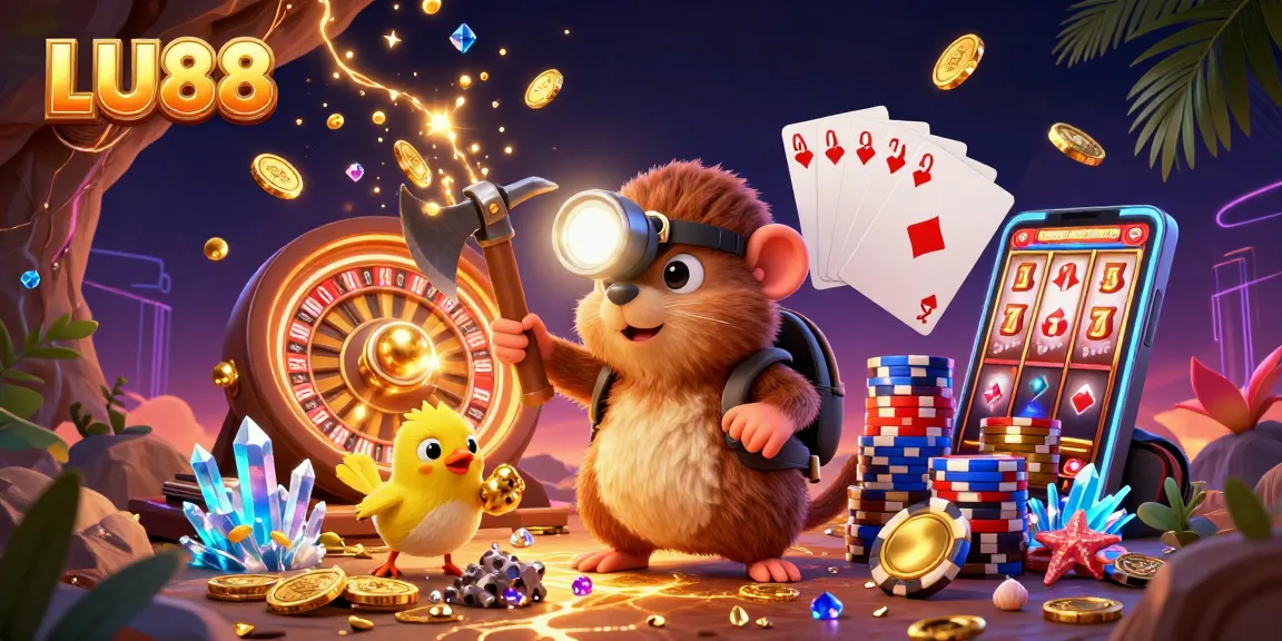 LU88 thrills with a 3D mole treasure hunter, vibrant casino elements, and colorful gems in play.
