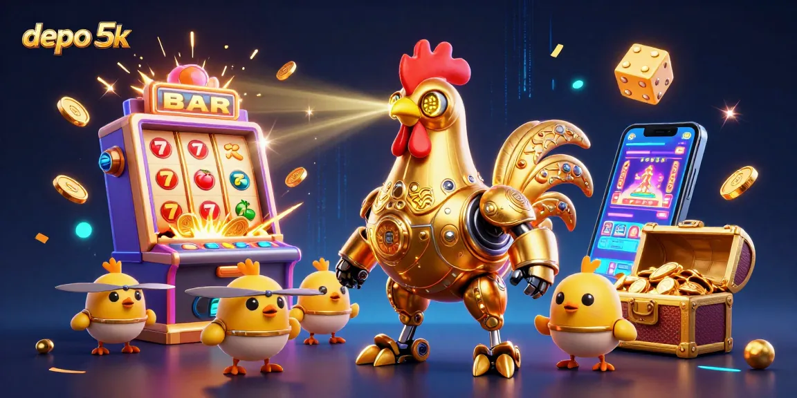 Players enjoy thrilling games at depo 5k, showcasing colorful slots and dynamic casino elements.