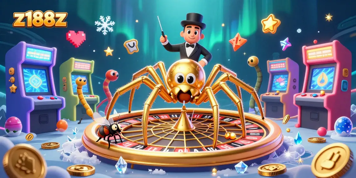 Experience thrilling bets at z188z with a golden spider roulette scene and vibrant game elements.