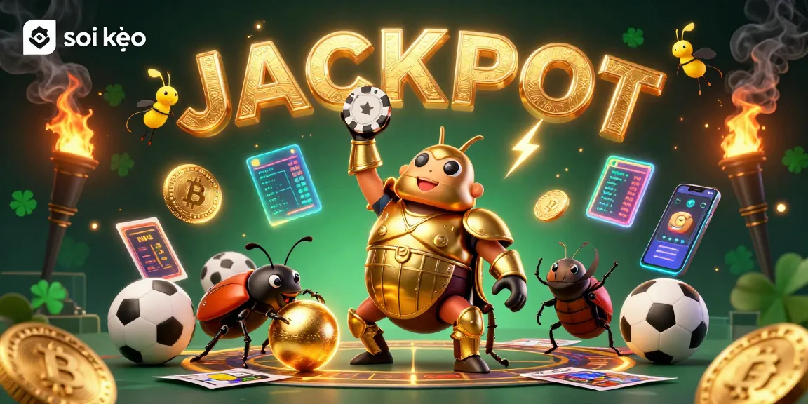 Participate in soi kèo sports betting with vibrant 3D characters celebrating and glowing elements.